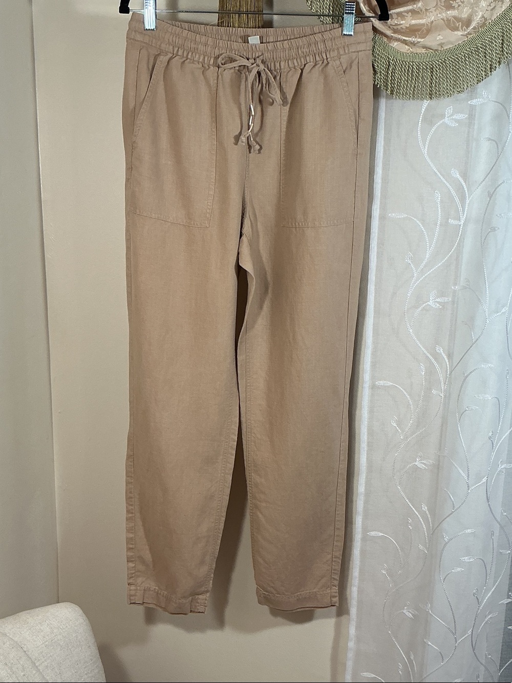 J. Crew Women’s Drawstring Chinos Pants Trousers Camel Tan Linen Lyocell Sz S T